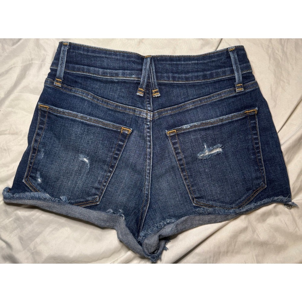 Good American High Rise Denim Shorts Womens 00/24‎ Dark Wash Distressed Cut Off - Picture 2 of 4